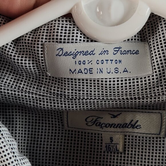 Faconnable USA Cotton Check Large 16.5 Black Shirt Men Button Up French Cuff - Picture 10 of 16